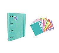 Oxford, Archivador 4 anillas con recambio y goma, Tapa Extradura + con Recambio 100 Hojas Cuadrícula 5x5 y Pizarra Extraíble, Color Ice Mint + Separadores Strongline de 10 Posiciones, tamaño A4