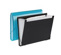 Oxford Archivo expandible de plástico, organizador de archivos de 7 bolsillos con solapa y cordón, carpeta de acordeón para papel tamaño carta, paquete de 2 con pestañas, negro, azul (52001)
