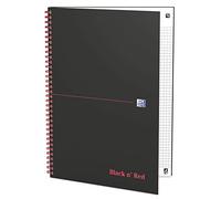 Oxford Black n' Red 400047609 - Cuaderno de espiral, 5 unidades, DIN A4, cuadriculado, tapa dura mate, 70 hojas, color negro y rojo