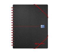 Oxford Black N' Red - Cuaderno de espiral doble con cierre elástico (con rayas, 160 páginas, A5, tapa de polipropileno, 90 g/m², perforado, con solapa), color negro y rojo