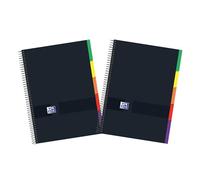 Oxford Black N'Colours, 2 Cuadernos A4+, 5 pestañas, Cuadrícula 5x5