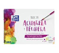 Oxford Bloc Acuarela y Témpera Escolar, Tapa Blanda/Contratapa rígida, Con Espiral, Color Morado, 10 Hojas de 300 gr Lisas, A4+