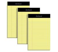 Oxford Bloc de notas legales de 5 x 8 pulgadas, paquete de 3, rayas estrechas en ambos lados, papel amarillo canario, 50 hojas perforadas por bloc de escritura, fabricado con orgullo en los Estados