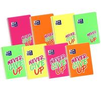 Oxford Bloc de Notas Neon Never Give Up Tapa PP 80 Hojas Cuadriculado 4x4 Surtido Set de 24
