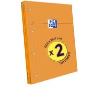 Oxford - Bloc de notas perforado (2 unidades, A4, grandes baldosas, 80 hojas, grapadas, con tapa lateral, revestida, color naranja