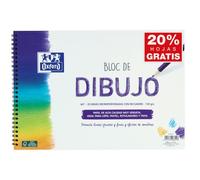Oxford Bloc Dibujo Escolar Tamaño A4+, 20 Hojas, Espiral Blanda, Papel Recuadro Blanco de 130 g