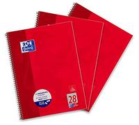 Oxford Bloque escolar A4 de cuadrícula, 80 hojas, perforado, rojo, 3 unidades