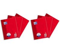 Oxford Bloque escolar A4 de cuadrícula, 80 hojas, perforado, rojo, 3 unidades (Paquete de 2)