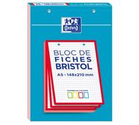 OXFORD Lot de 5 Blocs de 30 Fiches Bristol Perforées 2.0 A5 Q5/5 Bordures couleurs aléatoires