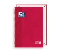 Oxford Classic, Cuaderno A4+, Europeanbook 1, tapa extradura, espiral, cuadrículada 5X5, 80 hojas, color Rojo