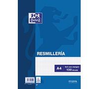 Oxford - Cuaderno A4 100430272, 100 hojas, cuadrícula 4x4 con margen, azul/blanco