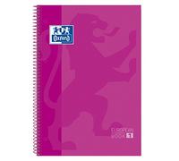 Oxford, Cuaderno A4, cuadricula 5x5, tapa extradura, microperforado, libreta A4 Europeanbook 1, color fucsia