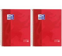 Oxford, Cuaderno A5 cuadriculado 5x5, Libreta Microperforada Europeanbook1, Tapa extradura, 80 Hojas 90 gr, Color Rojo (Paquete de 2)