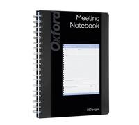 Oxford Cuaderno de reuniones, sin fecha, notas de trabajo personalizables, encuadernado en espiral, cubierta negra, peso pesado de 32 libras, papel blanco, 7.5 x 10 pulgadas, 160 páginas (63830)
