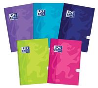 Oxford Cuaderno escolar A4, 96 hojas cuadriculadas, paquete de 5 unidades, mezcla de colores