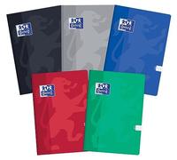 Oxford Cuaderno escolar A4, 96 hojas, cuadriculado, paquete de 5 unidades, mezcla de colores