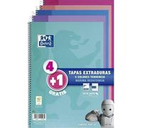 Oxford Cuaderno Espiral Write&Erase 80H Folio 4x4 mm C-Margen Tapa Extradura Pack 4+1 Ud C-Surtidos Tendencia