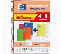 Oxford Cuaderno Espiral Write&Erase Folio 80H Milimetrado Tapa Extradura Pack 4+1 Colores Surtidos Vivos Papel OptikPaper