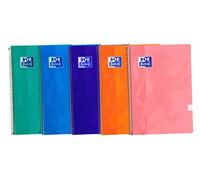 Oxford, Cuadernos A4 (Folio) Cuadrícula 4x4, Tapa de Plástico, 80 Hojas, Pack 5 Libretas, Colores Tendencia