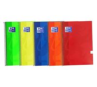Oxford, Cuadernos A4 (Folio), Cuadrícula 4x4 Tapa Extradura, 80 Hojas. Pack 5 Libretas, Colores Surtidos Vivos