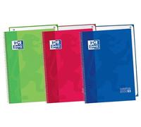 Oxford, Cuadernos A4, Pack de 3 Libretas A4 Microperforadas Europeanbook 1, Tapa Extradura, Espiral, A4+, Cuadrícula 5x5, Colores Vivos