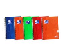 Oxford, Cuadernos A5, cuadrícula 4 x 4, tapa dura, 80 hojas, pack de 5 libretas, colores surtidos