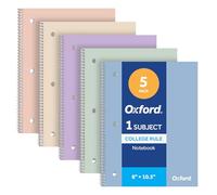 Oxford Cuadernos en espiral, paquete de 5, rayas universitarias, 70 hojas | 3 agujeros perforados para adaptarse a cualquier carpeta. Las hojas perforadas se arrancan fácilmente. Cubiertas codificadas