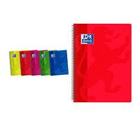 Oxford, Cuadernos Folio Tapa Plástico, 80 Hojas Rayadas con Margen. Pack 5 Libretas, Colores VIVOS + Cuaderno A4 (Folio) Cuadrícula 4x4. Tapa Plástico, 80 Hojas. Color Rojo