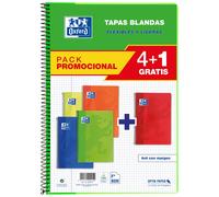 OXFORD.CUADERNOS Pack 4+1 cuaderno espiral fº 80h 90g. cuad.4x4 c/m colores tendencia tapa blanda