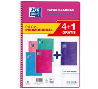 OXFORD.CUADERNOS Pack 4+1 cuaderno espiral fº 80h 90g. cuad.4x4 c/m colores tendencia tapa blanda