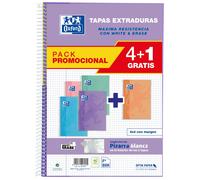 OXFORD.CUADERNOS Pack 4+1 cuaderno espiral fº 80h 90g. cuad.4x4 c/m tapa extradura colores pastel