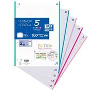 OXFORD.CUADERNOS Recambio 5 multicolor a4 100h 90g 4 taladros dots con 5 colores de banda pastel