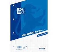 Oxford, Hojas Cuadriculadas A4, Perforadas, 250 Hojas, Cuadrícula 4x4, Recambio Archivador