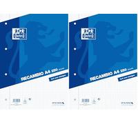 Oxford, Hojas Cuadriculadas A4, Perforadas, 250 Hojas, Cuadrícula 4x4, Recambio Archivador (Paquete de 2)
