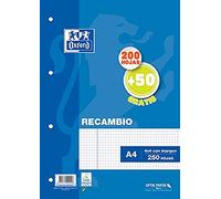 Recambio OXFORD Classic, Din-A4 200+50H 4T 90 gr. Cuadros 4 mm.