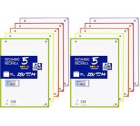 Oxford Hojas Cuadriculadas A4 Perforadas, Recambio Archivador, 250 Hojas, Cuadrícula 5x5, 5 Colores Vivos de Banda (Paquete de 2)