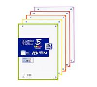 Oxford Hojas Cuadriculadas A4 Perforadas, Recambio Archivador, 250 Hojas, Cuadrícula 5x5, 5 Colores Vivos de Banda