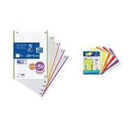 OXFORD Hojas Cuadriculadas A4 Perforadas, Recambio Archivador, 250 Hojas, Cuadrícula 5x5, y OXFORD Separadores Archivador 4 anillas A4, Plástico Opaco, 5 Posiciones, 4 Taladros, 5 COLORES VIVOS