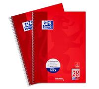 Oxford Libreta para colegio, tamaño A4, cuadriculado, doble margen, 80 hojas, 2 unidades, color rojo