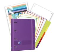 Oxford, Pack Archivador Live & Go A4+ 4 Anillas, Plástico Polyfoam, Incluye 2 Recambios con 5 Bandas de colores vivos, Cuadrícula 5X5 y Separadores de Plástico, Color Lila