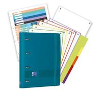 Oxford, Pack Archivador Live & Go A4+ 4 Anillas, Plástico Polyfoam, Incluye 2 Recambios con 5 Bandas de colores vivos, Cuadrícula 5X5 y Separadores de Plástico, Color Aqua