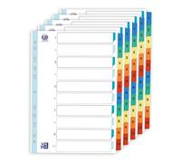 Oxford Paquete de 5 separadores de archivos A4, 10 tarjetas multicolor con pestañas recubiertas de plástico, diseño extra ancho, lomo reforzado multiperforado, material duradero de 170 g/m² para