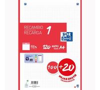 Recambio OXFORD 1 Color, Din-A4 120H 4T 90 gr. Cuadros 5 mm. Rojo
