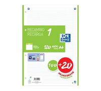 Oxford Recambio 5 Verde DIN-A4 – 100+20 hojas, 90 g, 4 taladros, cuadros 5x5 mm