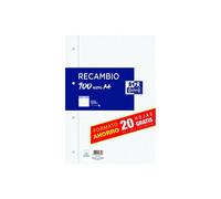 Oxford, Recambio de Hojas Cuadriculadas A4 Perforadas. 100 Hojas, 4 Agujeros, Recambio Archivador, 80+20 Hojas, Cuadrícula 4x4, con Margen, 90g de gramajes. Lineas Azules