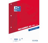 Oxford recambio formato a4 horizontal 1 linea 4 taladros - 100 hojas sueltas con margen
