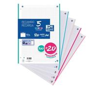 Oxford Recambio DIN-A4 120 hojas 4 taladros 90 g Cuadros 5x5 mm 5 colores pastel
