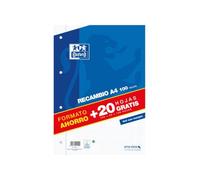 OXFORD SCHOOL CLASSIC A4 Recambio paquete 4x4 con margen 100 Hojas + 20 Hojas