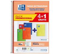 Oxford school classic write&erase pack 4+1 fº - cuaderno espiral tapa extradura - milimetrado con margen - 80 hojas - colores surtidos