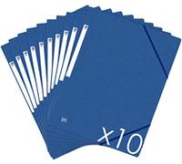 Oxford Topfile+ - Lote de 10 carpetas de cartón con 3 solapas, tamaño A4, cierre elástico, color azul